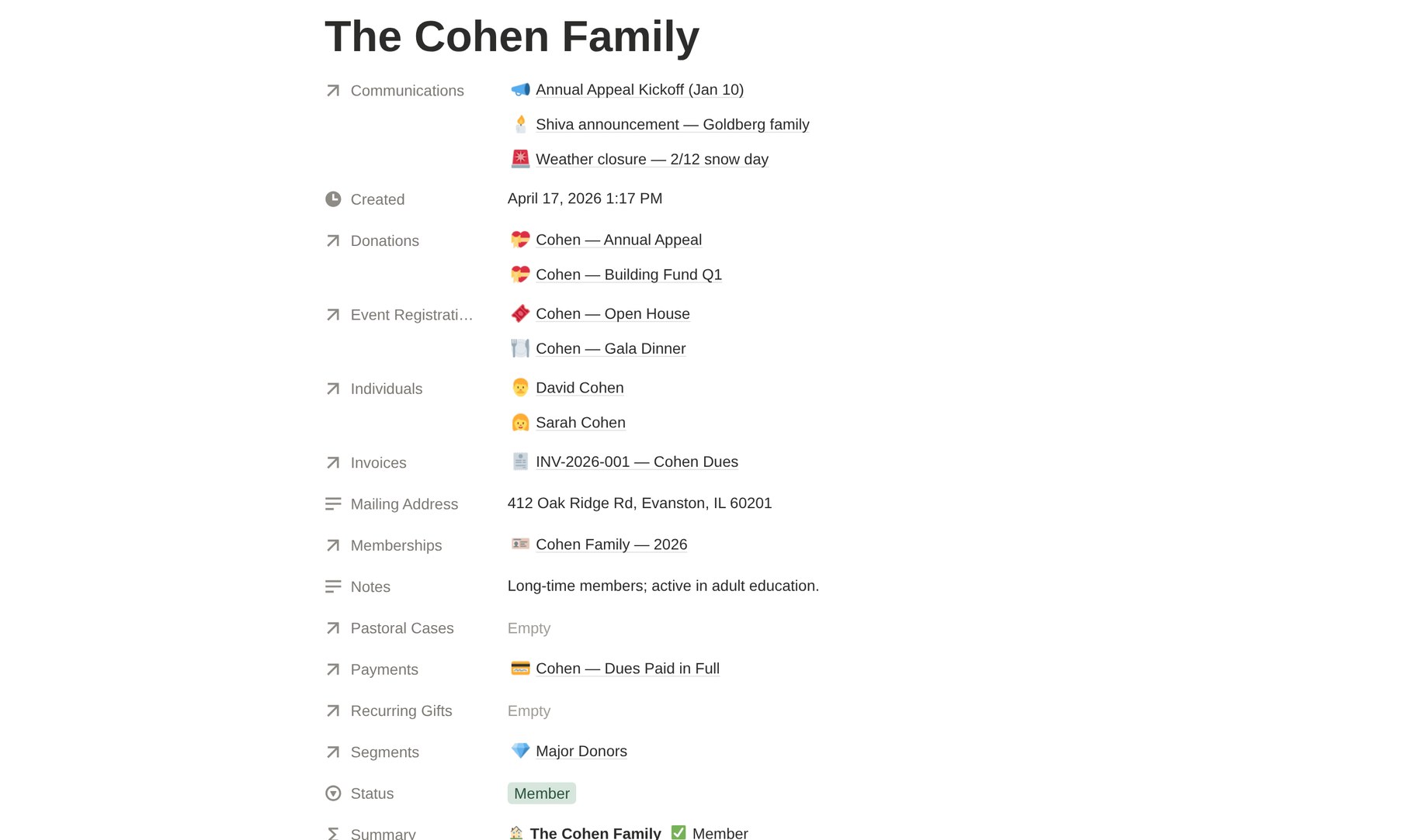 Screenshot: A family record