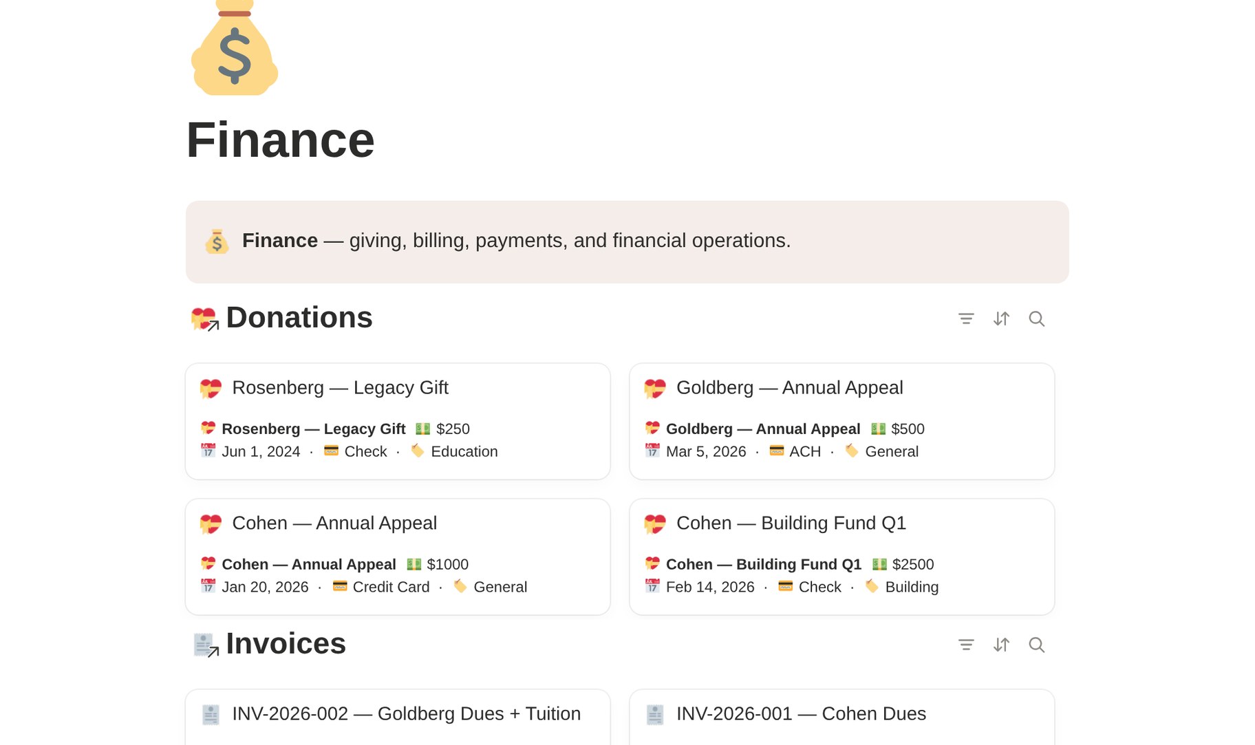 Screenshot: Finance dashboard